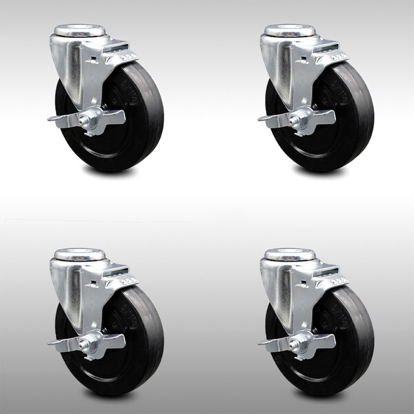 Service Caster 5 Inch SS Soft Rubber Wheel Swivel Bolt Hole Caster Set with Brake SCC SCC-SSBH20S514-SRS-TLB-4 - main